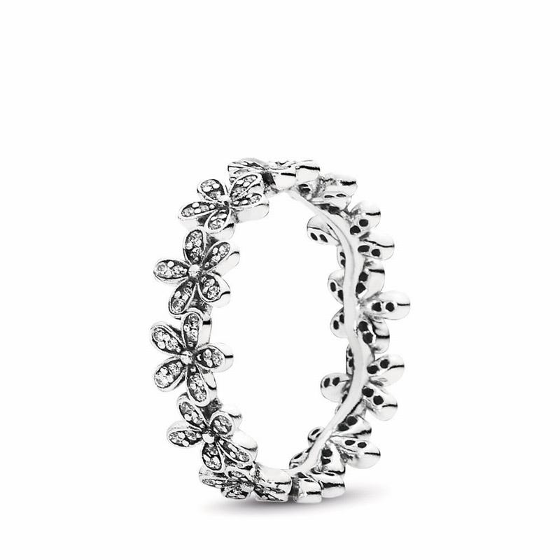 Pandora Daisy Flower Stackable Ring - Sterling Silver/Cubic Zirconia - Canada | WX4335DB